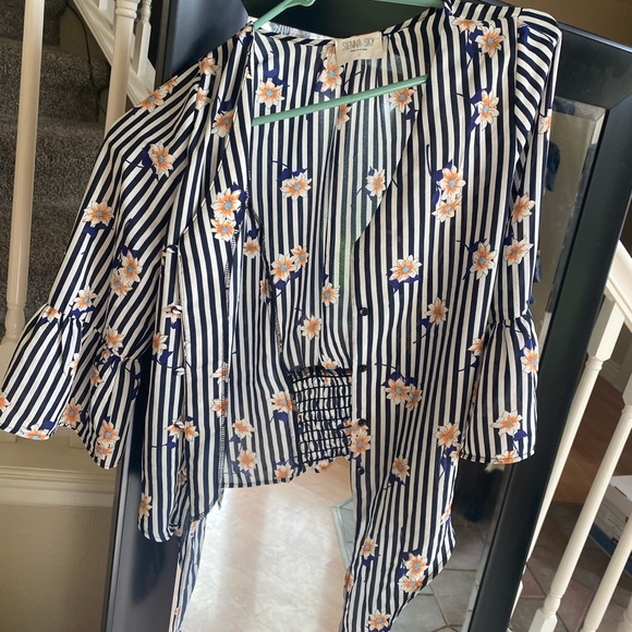Stripe Floral Button Up Blouse - Picture 5 of 5